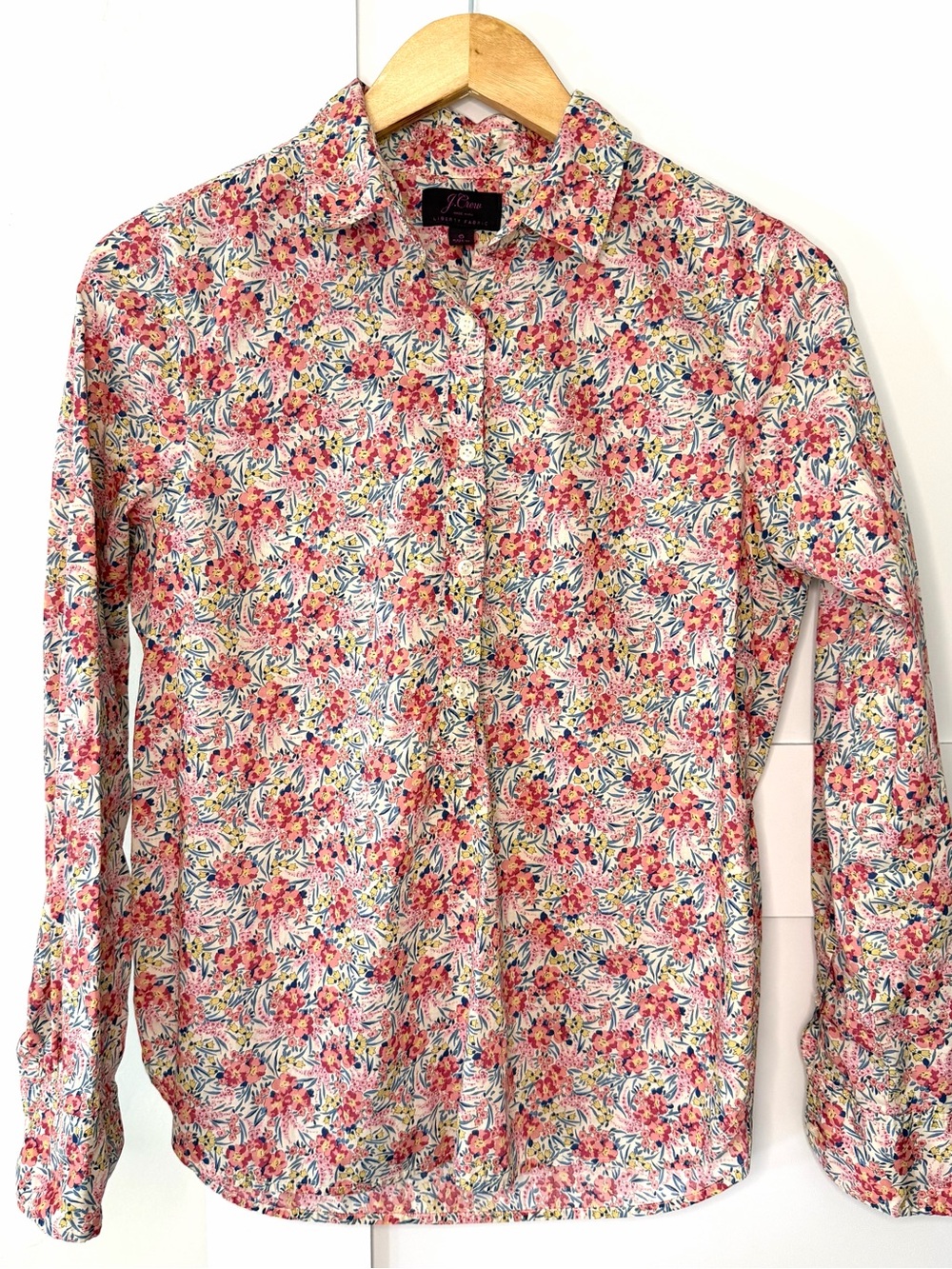 J. Crew Liberty of London Pink and Blue Floral Lightweight Popover Blouse